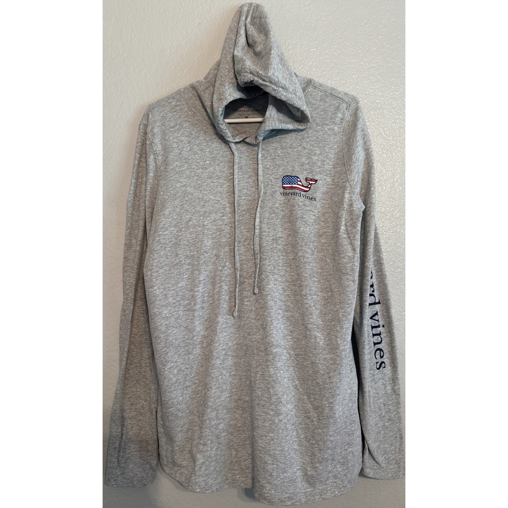 Vineyard Vines Men's Gray Heather Patriotic USA Flag Whale Hoodie T-Shirt